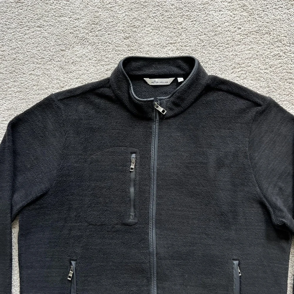 Peter Millar Micro Shearling Fleece Jacket Mens L Black Full Zip Golf Layer